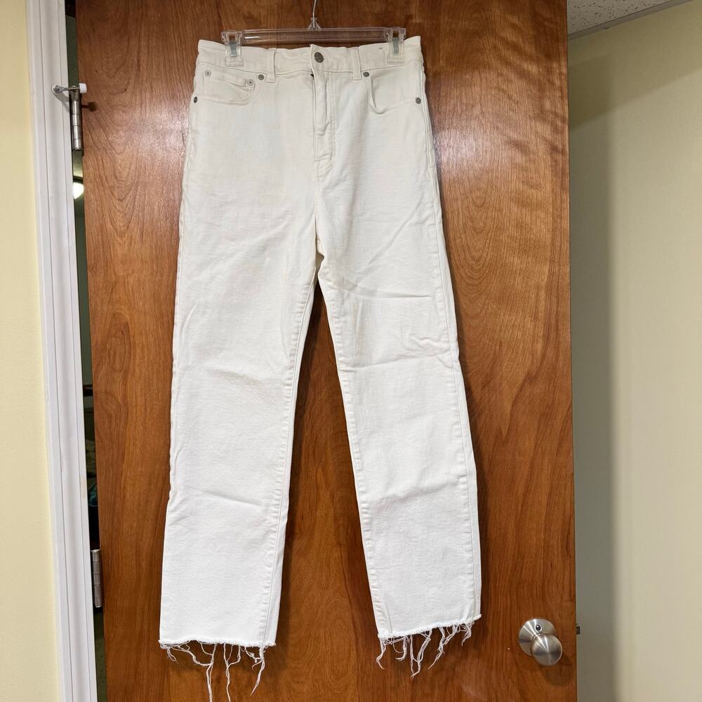 Madewell 90s Straight Crop Jeans White High Rise Raw Hem Stretch Size 27